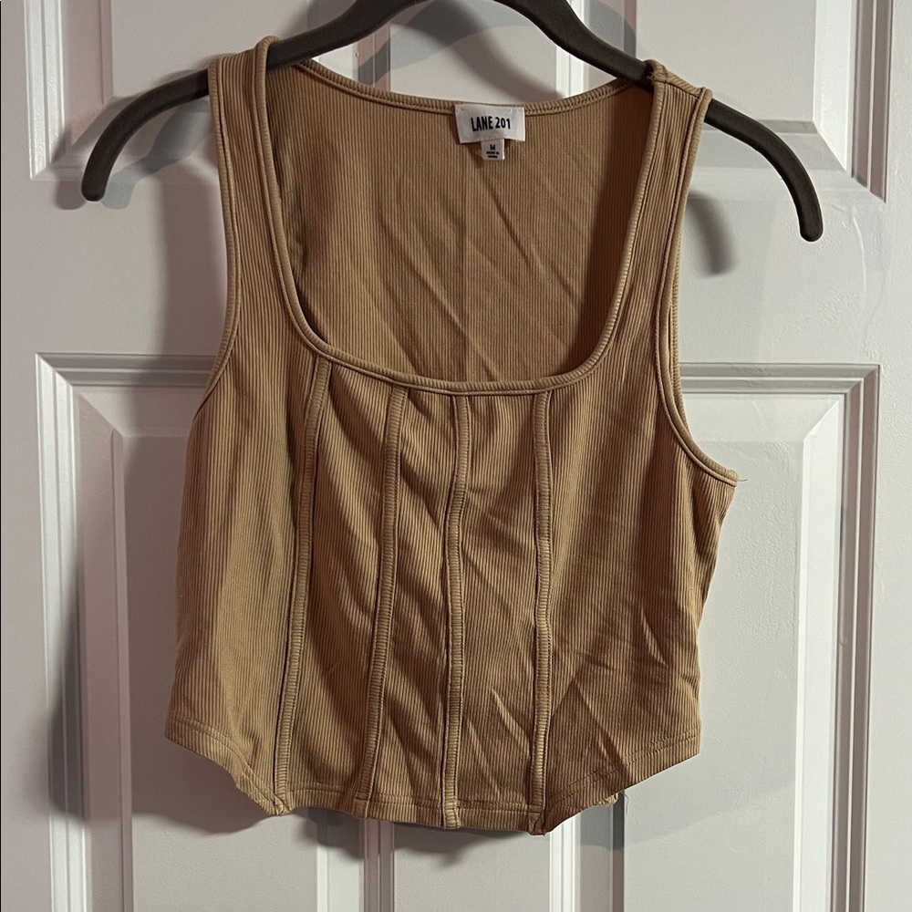 Tan Ribbed Women's Top